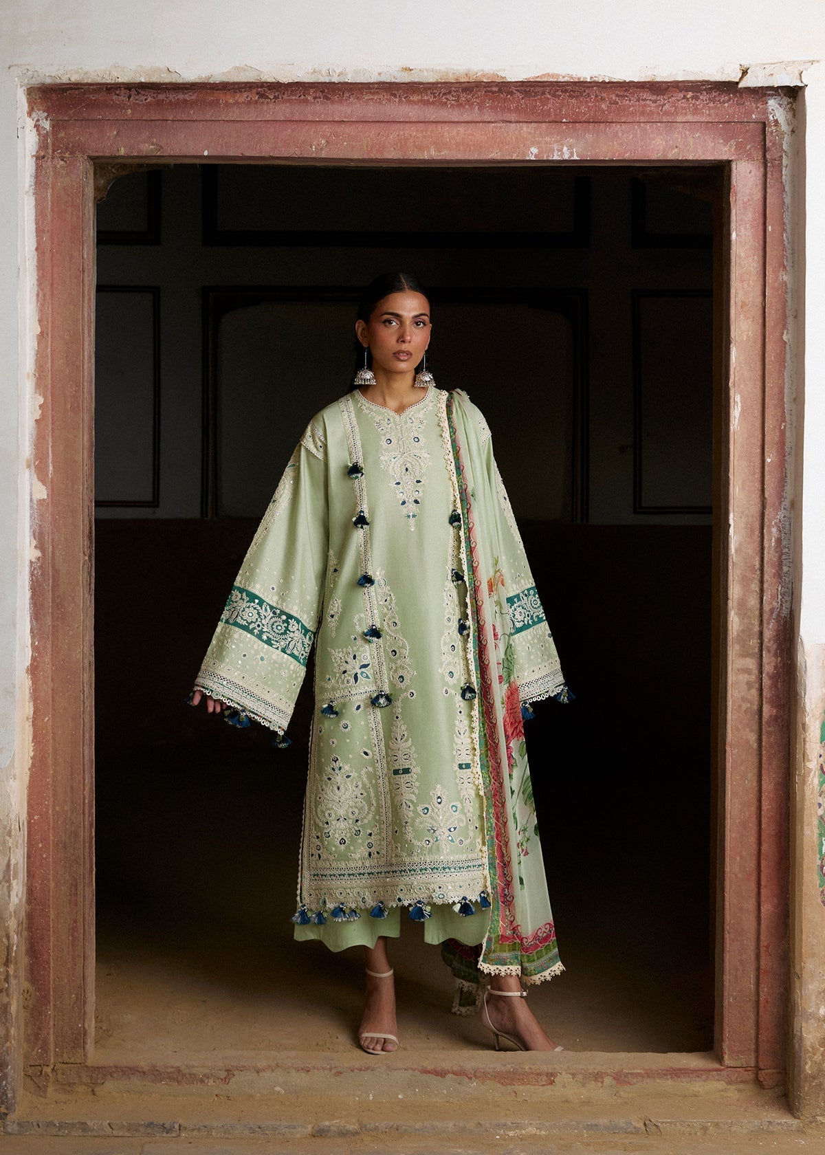 Hussain Rehar | Zan SS26 | Nane-Brand:House of Maryam-Type:-Pastel Mint-Lawn-House of Maryam- Buy in UK, USA
