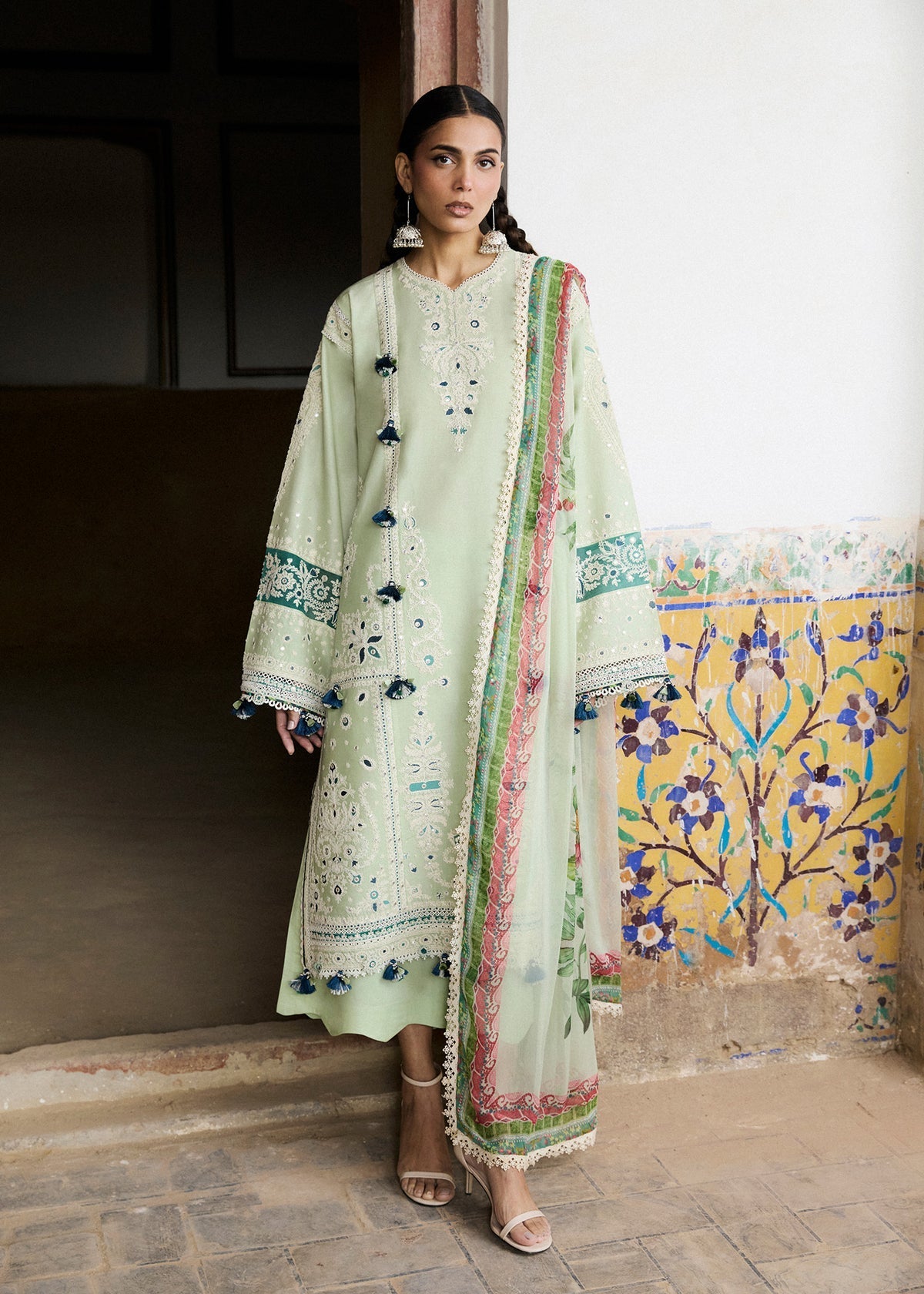 Hussain Rehar | Zan SS26 | Nane-Brand:House of Maryam-Type:-Pastel Mint-Lawn-House of Maryam- Buy in UK, USA