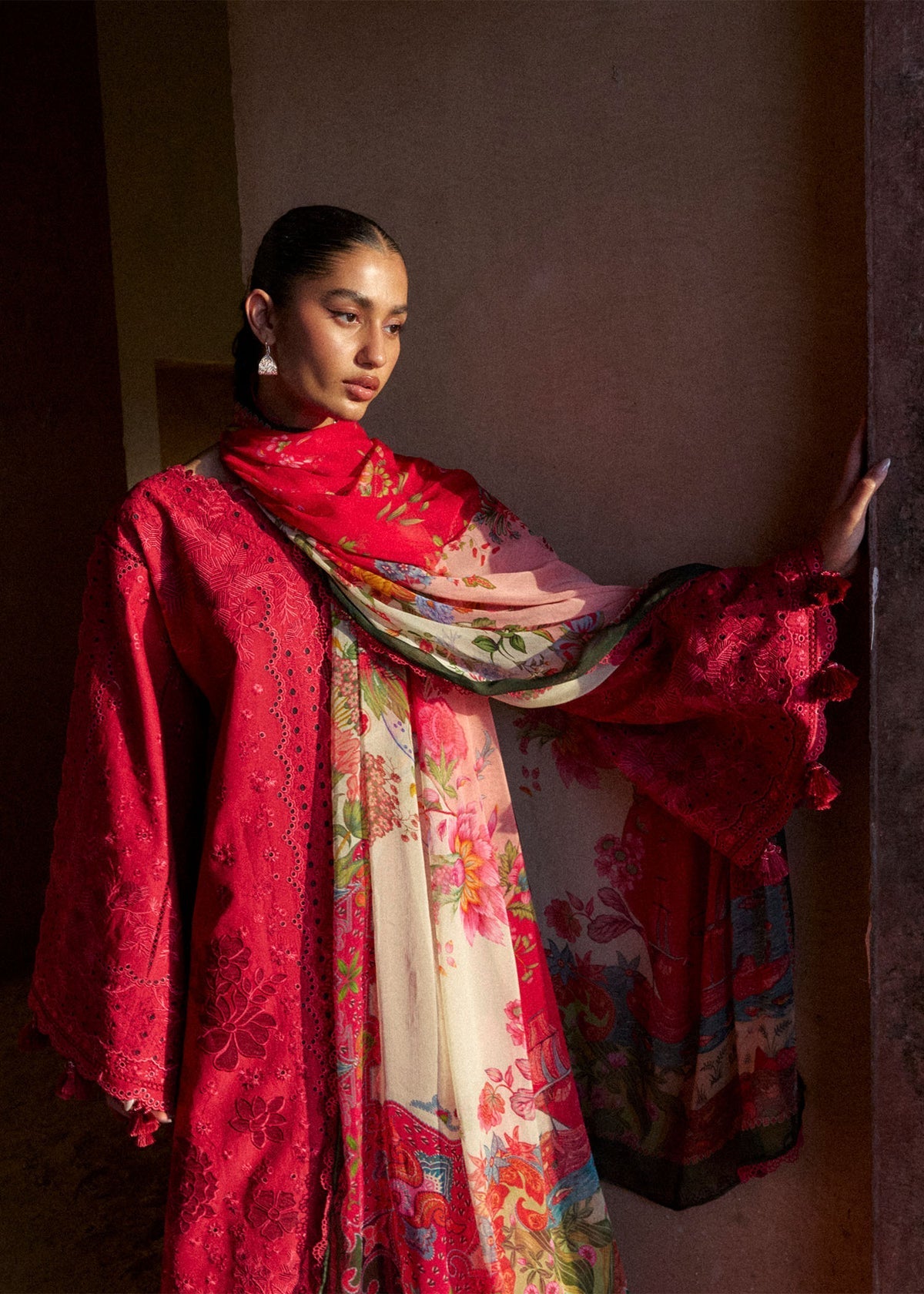 Hussain Rehar | Zan SS26 | Qermez-Brand:Hussain Rehar-Type:Ladies Clothes-Purplish Red-Lawn-House of Maryam- Buy in UK, USA