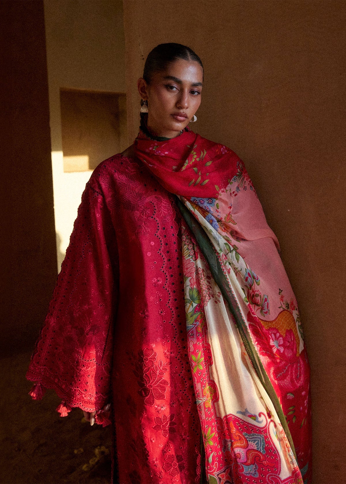Hussain Rehar | Zan SS26 | Qermez-Brand:Hussain Rehar-Type:Ladies Clothes-Purplish Red-Lawn-House of Maryam- Buy in UK, USA