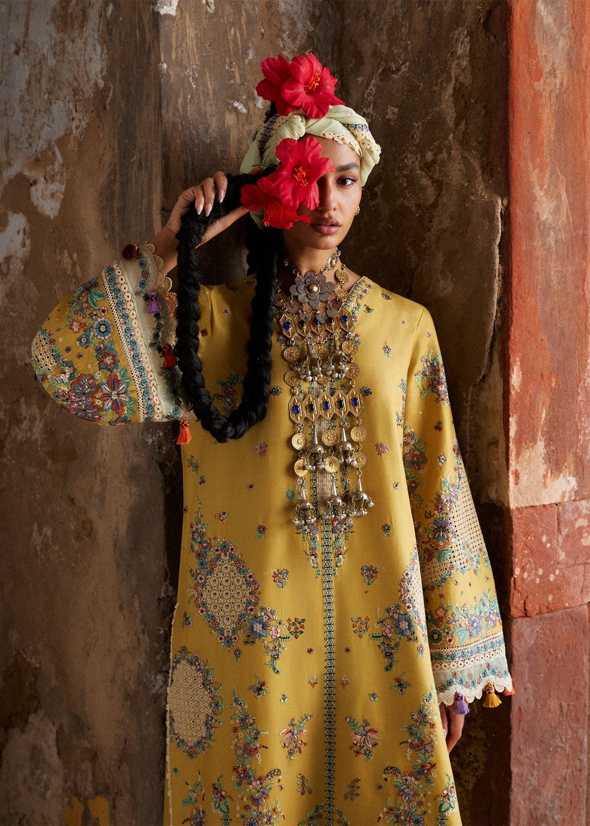 Hussain Rehar | Zan SS26 |Sari-Brand:Hussain Rehar-Type:Ladies Clothes-Mist Yellow-Lawn-House of Maryam- Buy in UK, USA