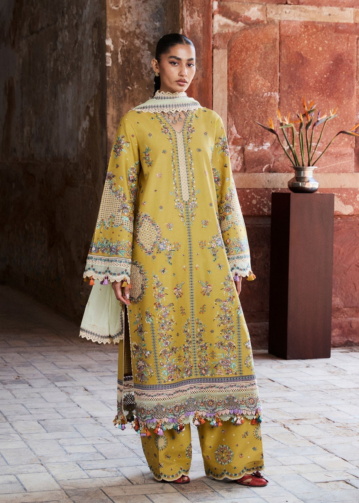 Hussain Rehar | Zan SS26 |Sari-Brand:Hussain Rehar-Type:Ladies Clothes-Mist Yellow-Lawn-House of Maryam- Buy in UK, USA