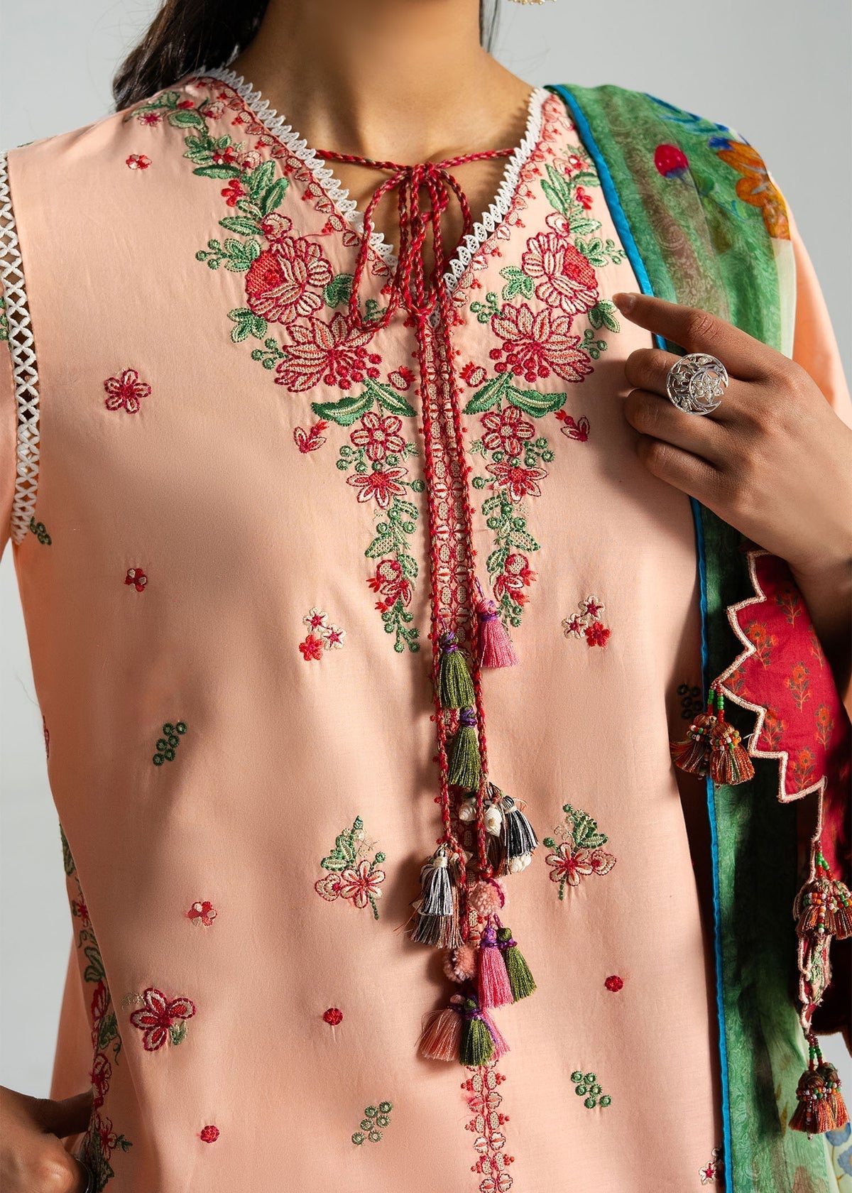 Hussain Rehar | Zan SS26 |Seftali-Brand:Hussain Rehar-Type:Ladies Clothes-Pale Peach-Lawn-House of Maryam- Buy in UK, USA