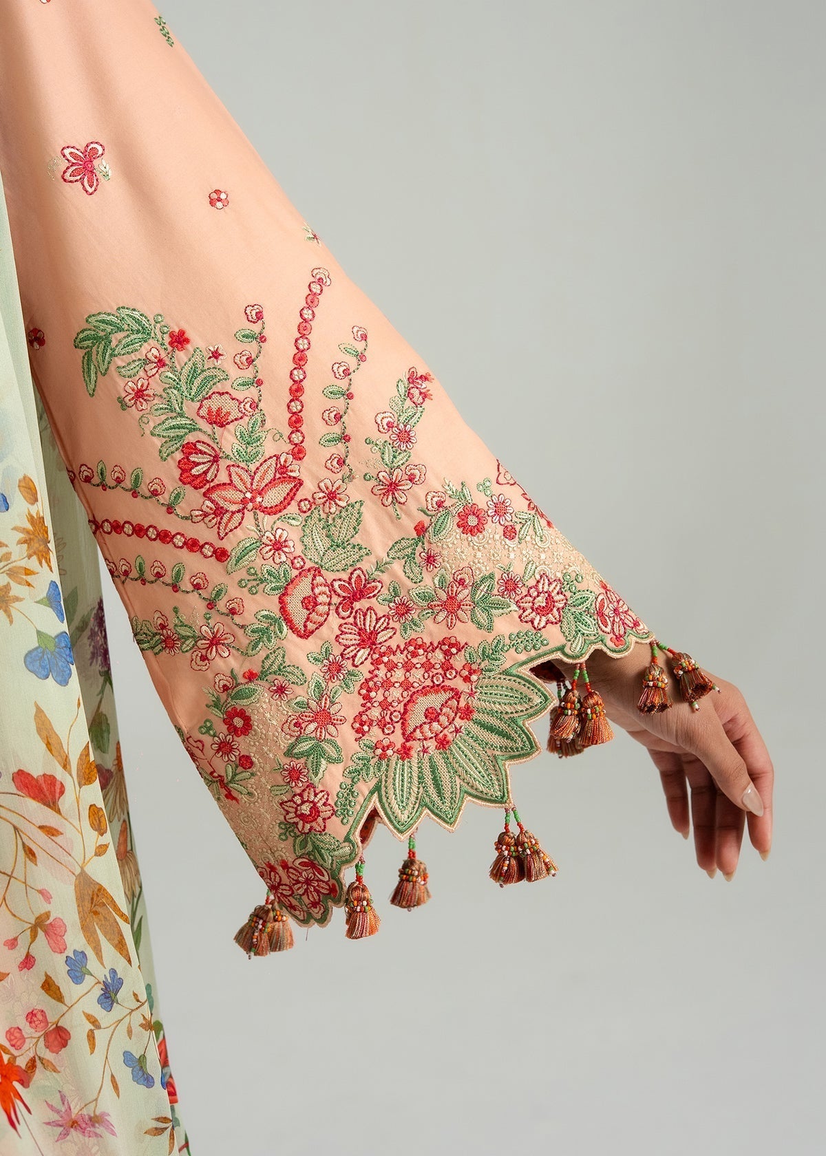 Hussain Rehar | Zan SS26 |Seftali-Brand:Hussain Rehar-Type:Ladies Clothes-Pale Peach-Lawn-House of Maryam- Buy in UK, USA