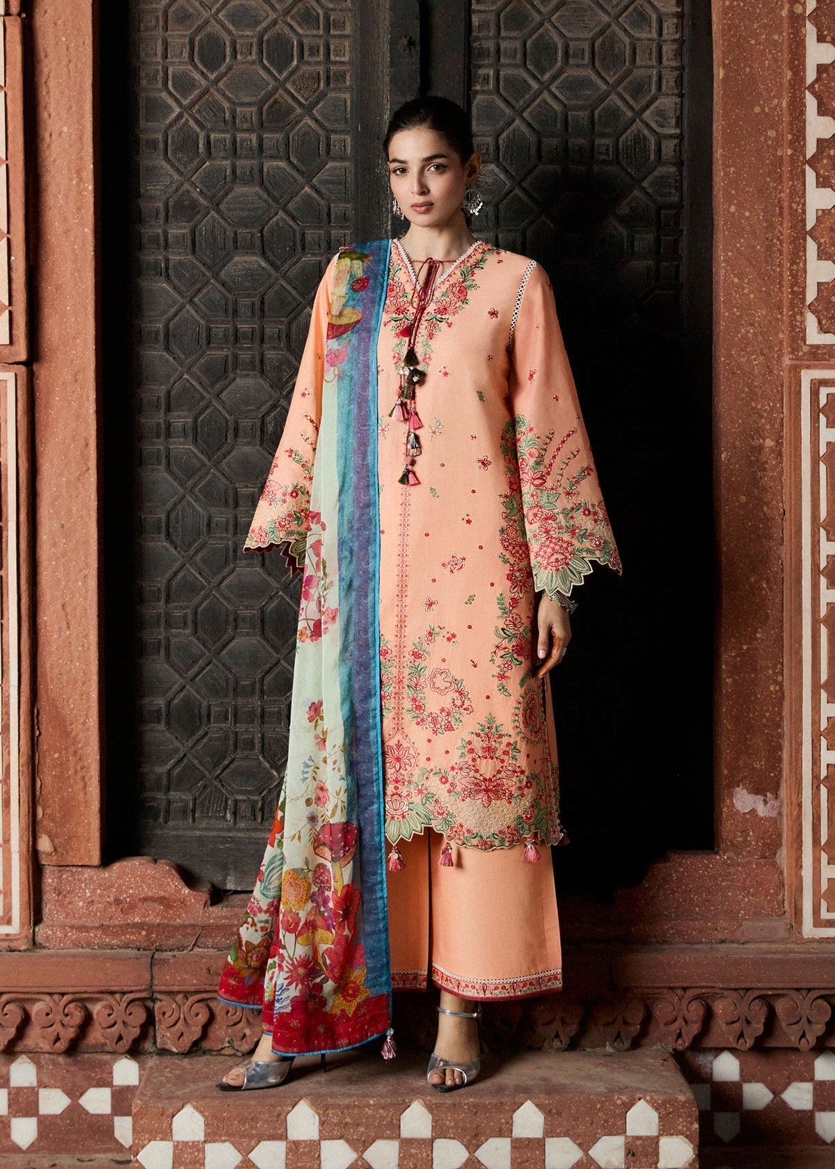 Hussain Rehar | Zan SS26 |Seftali-Brand:Hussain Rehar-Type:Ladies Clothes-Pale Peach-Lawn-House of Maryam- Buy in UK, USA