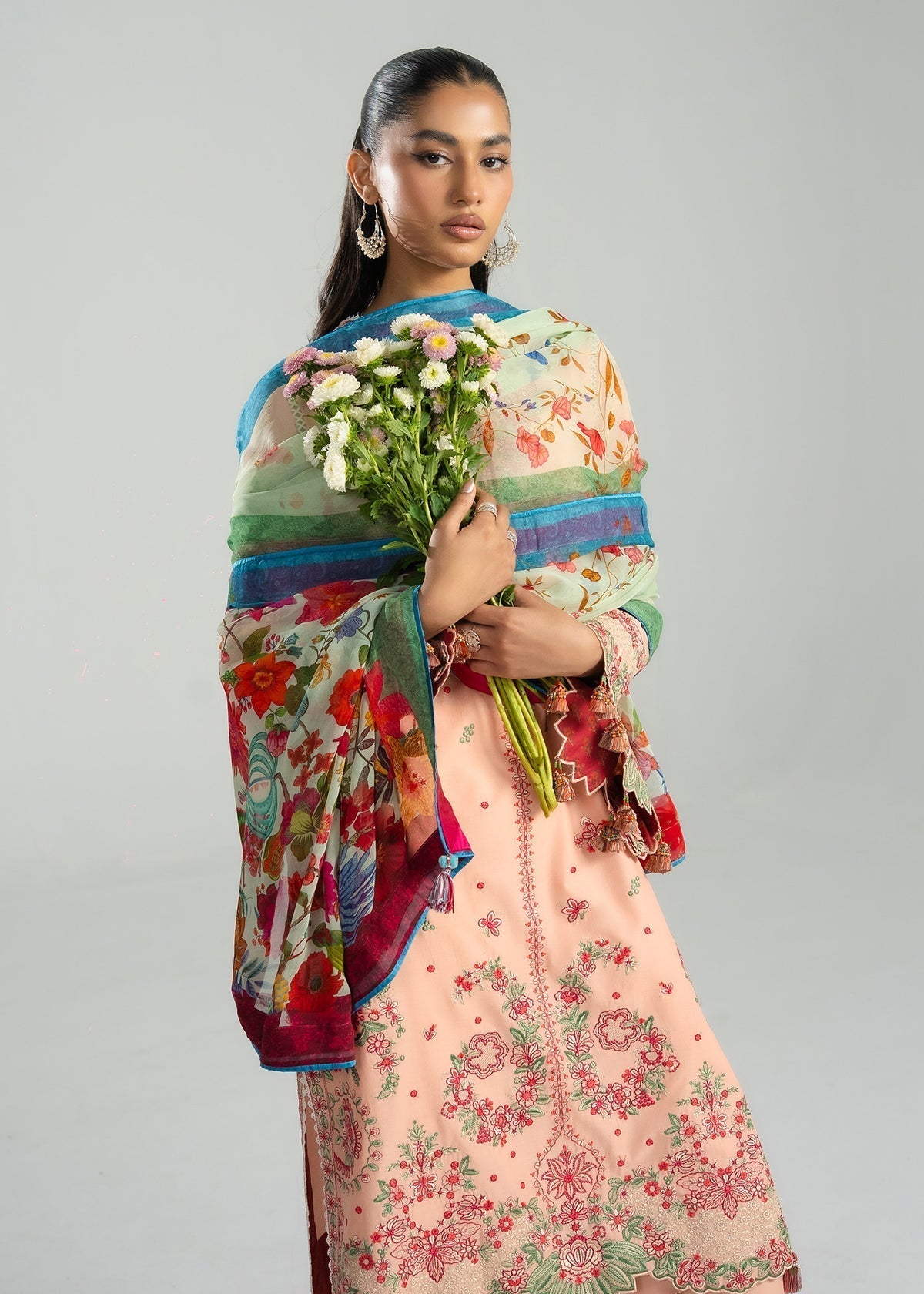 Hussain Rehar | Zan SS26 |Seftali-Brand:Hussain Rehar-Type:Ladies Clothes-Pale Peach-Lawn-House of Maryam- Buy in UK, USA