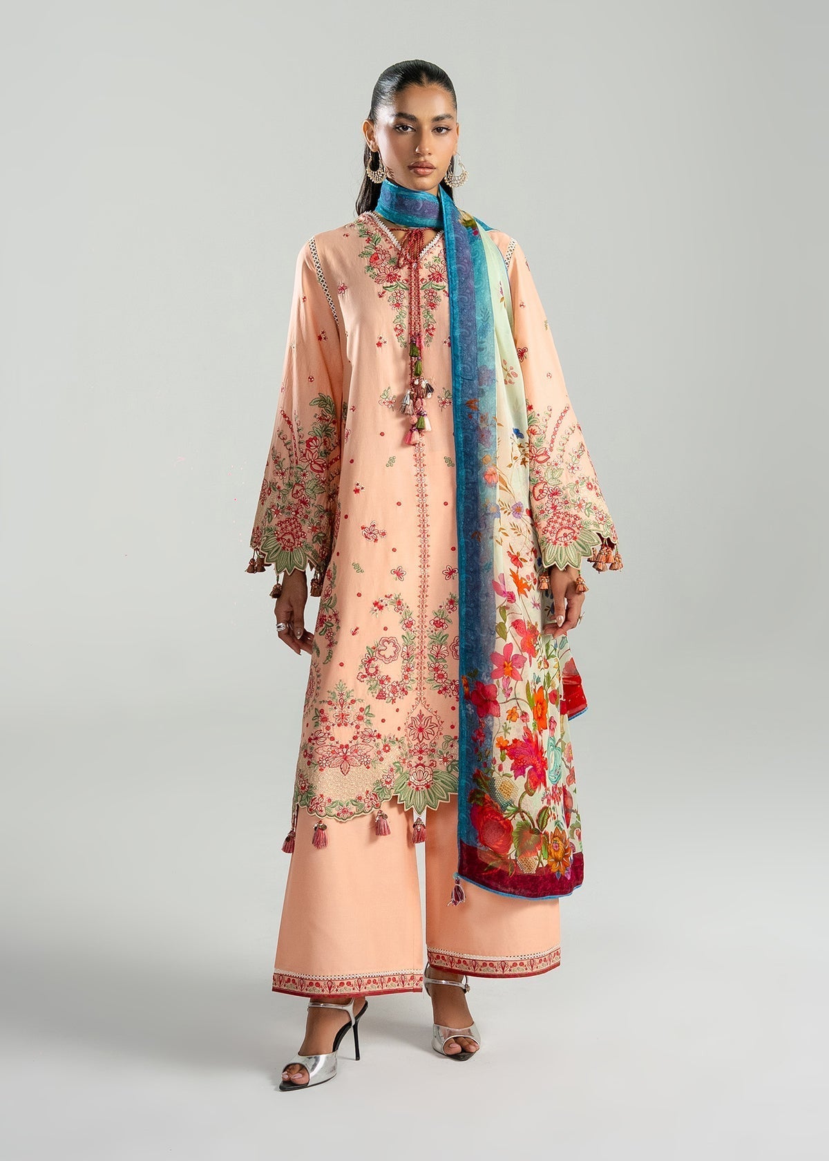 Hussain Rehar | Zan SS26 |Seftali-Brand:Hussain Rehar-Type:Ladies Clothes-Pale Peach-Lawn-House of Maryam- Buy in UK, USA