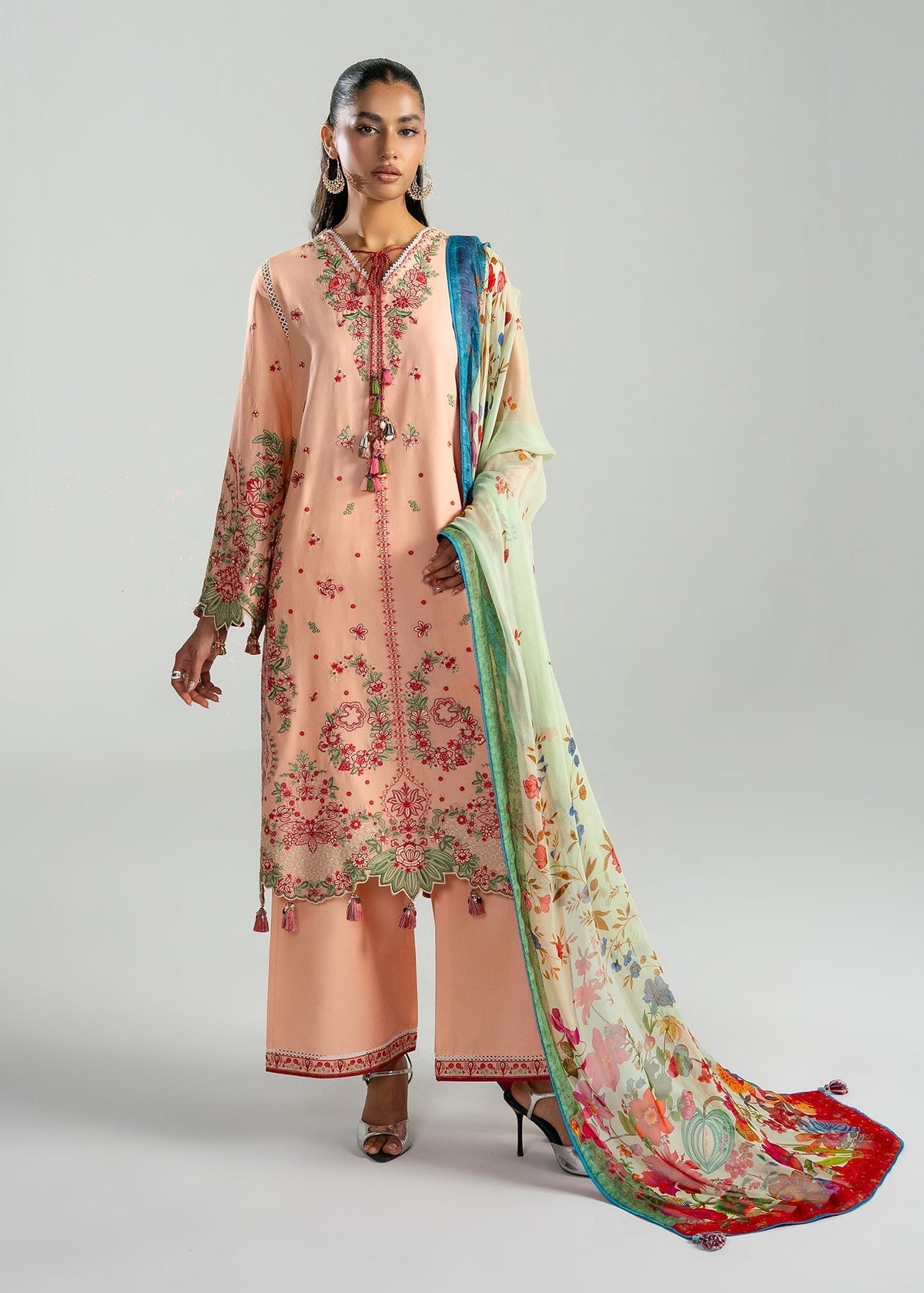 Hussain Rehar | Zan SS26 |Seftali-Brand:Hussain Rehar-Type:Ladies Clothes-Pale Peach-Lawn-House of Maryam- Buy in UK, USA