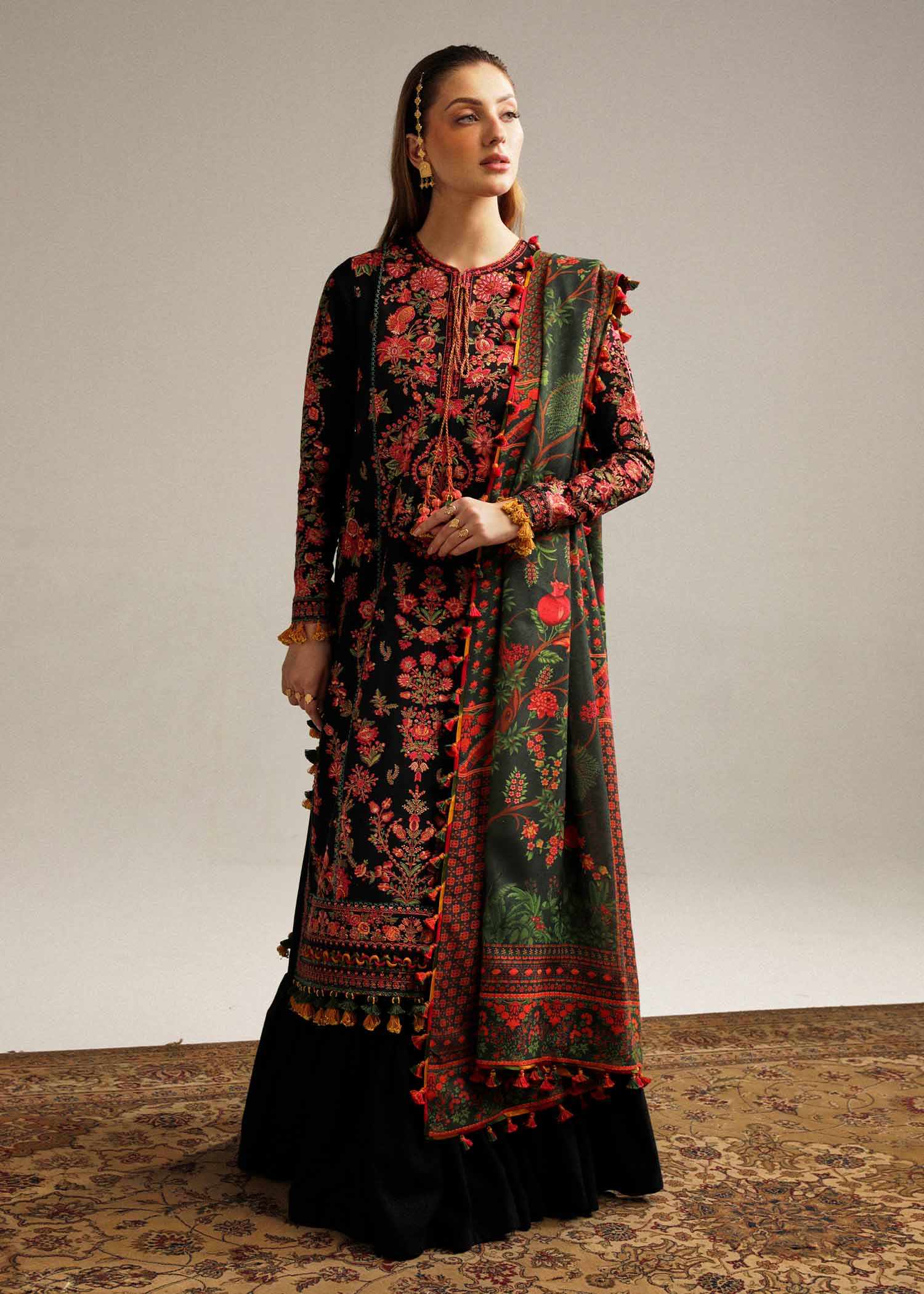 Hussain Rehar | Winter Shawl Khaddar 23 | Raat by Designer Hussain Rehar - House of Maryam - Pakistani Designer Ethnic Wear in {{ shop.shopifyCountryName }}