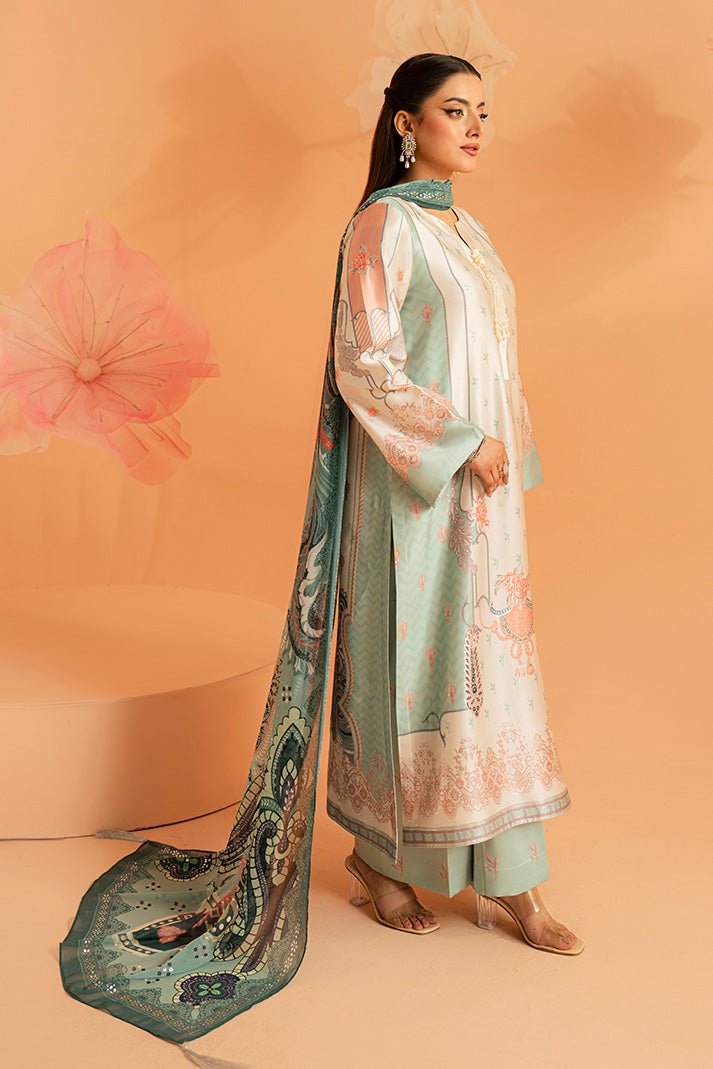 Imrozia Premium | Amelia Printed Silk | SP-149 Celeste Bloom-Brand:Imrozia Premium-Type:Ladies Clothes-Sage-Silk-House of Maryam- Buy in UK, USA