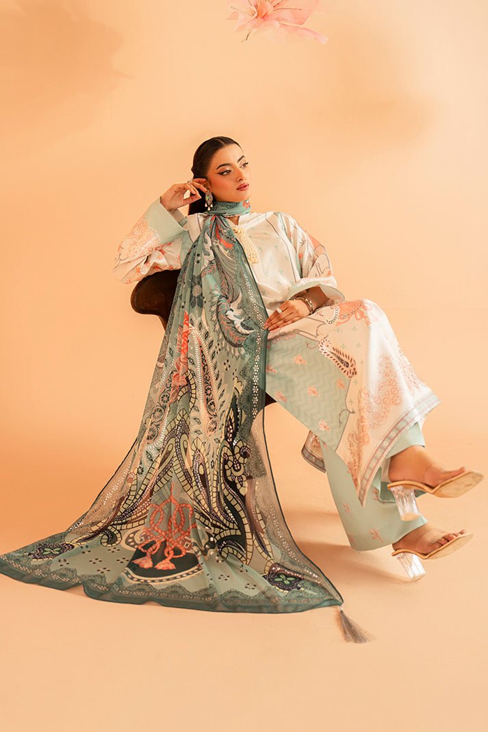 Imrozia Premium | Amelia Printed Silk | SP-149 Celeste Bloom-Brand:Imrozia Premium-Type:Ladies Clothes-Sage-Silk-House of Maryam- Buy in UK, USA
