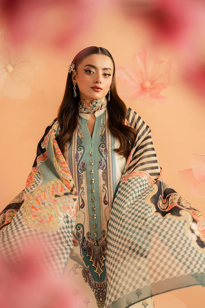 Imrozia Premium | Amelia Printed Silk | SP-150 Verdant Élan-Brand:Imrozia Premium-Type:Ladies Clothes-Ivory-Silk-House of Maryam- Buy in UK, USA