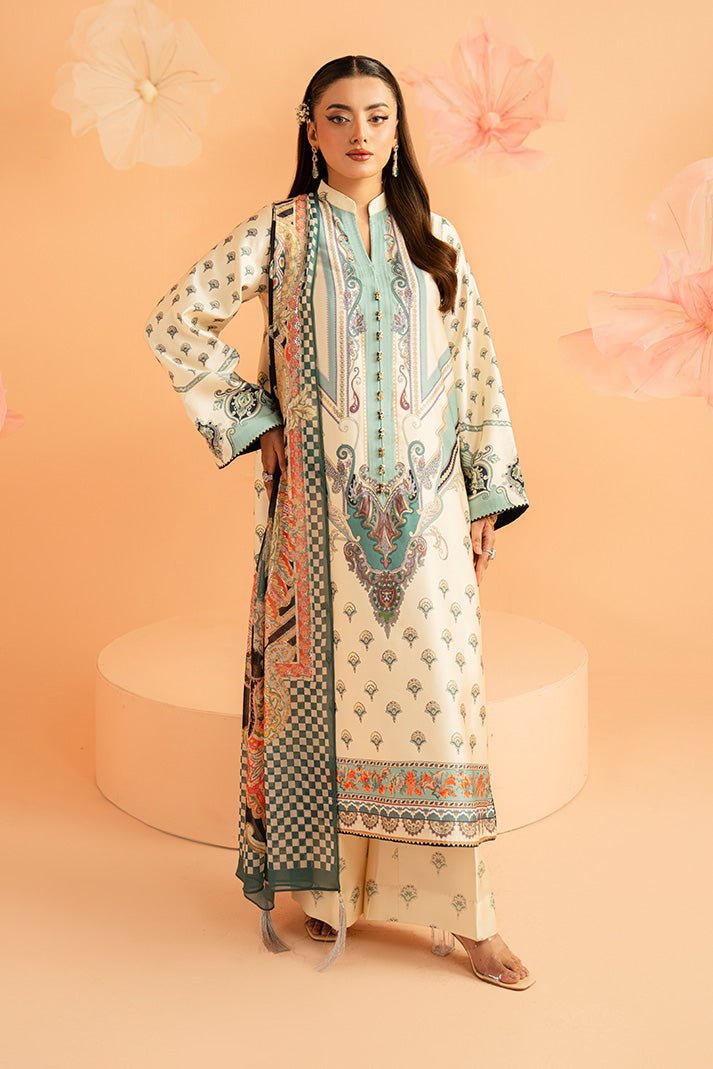 Imrozia Premium | Amelia Printed Silk | SP-150 Verdant Élan-Brand:Imrozia Premium-Type:Ladies Clothes-Ivory-Silk-House of Maryam- Buy in UK, USA