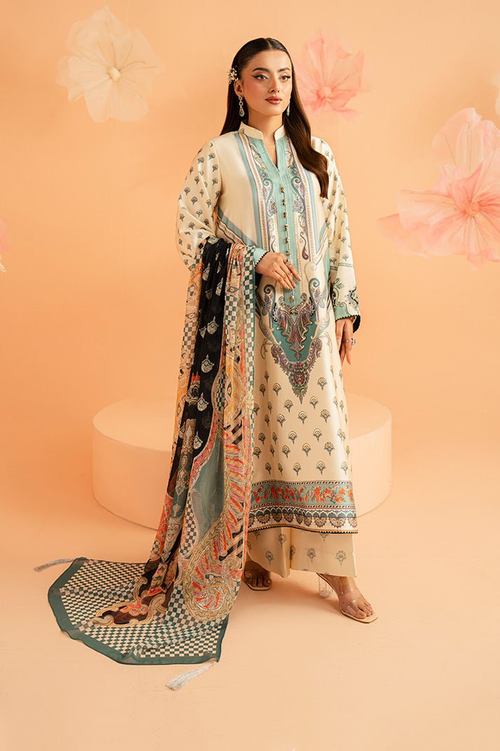 Imrozia Premium | Amelia Printed Silk | SP-150 Verdant Élan-Brand:Imrozia Premium-Type:Ladies Clothes-Ivory-Silk-House of Maryam- Buy in UK, USA