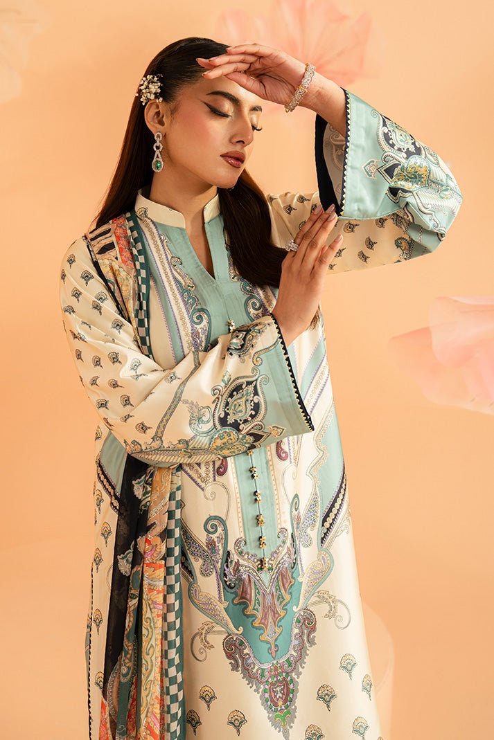 Imrozia Premium | Amelia Printed Silk | SP-150 Verdant Élan-Brand:Imrozia Premium-Type:Ladies Clothes-Ivory-Silk-House of Maryam- Buy in UK, USA