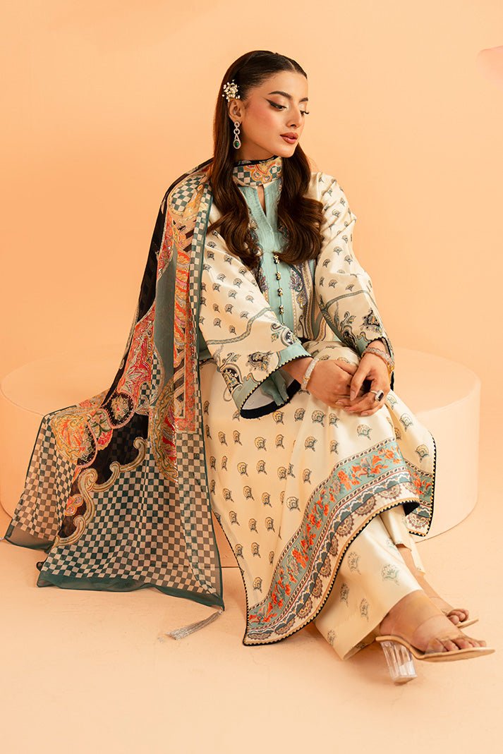 Imrozia Premium | Amelia Printed Silk | SP-150 Verdant Élan-Brand:Imrozia Premium-Type:Ladies Clothes-Ivory-Silk-House of Maryam- Buy in UK, USA