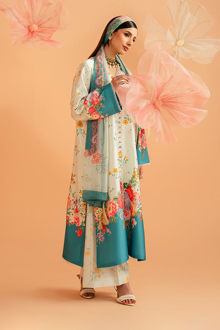 Imrozia Premium | Amelia Printed Silk | SP-151 Flora Serenade-Brand:Imrozia Premium-Type:Ladies Clothes-Aqua Blue-Silk-House of Maryam- Buy in UK, USA