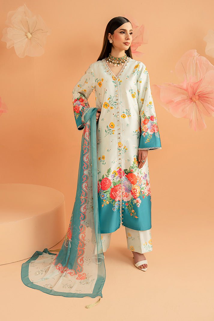 Imrozia Premium | Amelia Printed Silk | SP-151 Flora Serenade-Brand:Imrozia Premium-Type:Ladies Clothes-Aqua Blue-Silk-House of Maryam- Buy in UK, USA