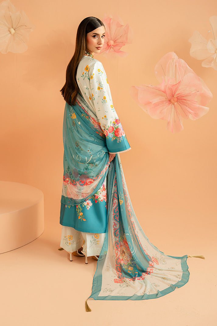 Imrozia Premium | Amelia Printed Silk | SP-151 Flora Serenade-Brand:Imrozia Premium-Type:Ladies Clothes-Aqua Blue-Silk-House of Maryam- Buy in UK, USA