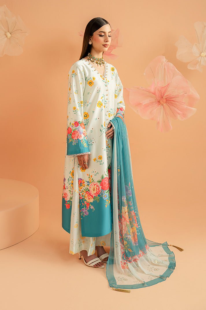 Imrozia Premium | Amelia Printed Silk | SP-151 Flora Serenade-Brand:Imrozia Premium-Type:Ladies Clothes-Aqua Blue-Silk-House of Maryam- Buy in UK, USA