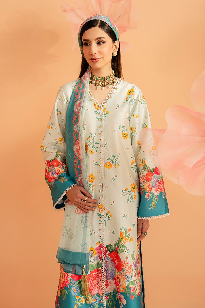 Imrozia Premium | Amelia Printed Silk | SP-151 Flora Serenade-Brand:Imrozia Premium-Type:Ladies Clothes-Aqua Blue-Silk-House of Maryam- Buy in UK, USA