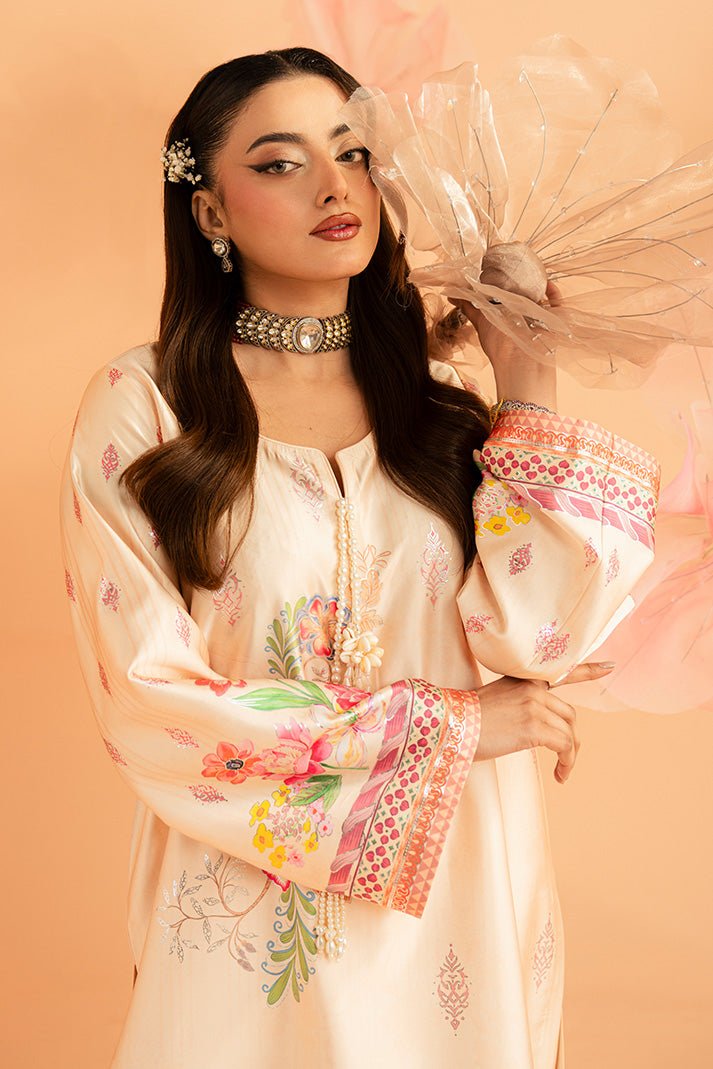 Imrozia Premium | Amelia Printed Silk | SP-152 Peach Étoile-Brand:Imrozia Premium-Type:Ladies Clothes-Blush Peach-Silk-House of Maryam- Buy in UK, USA