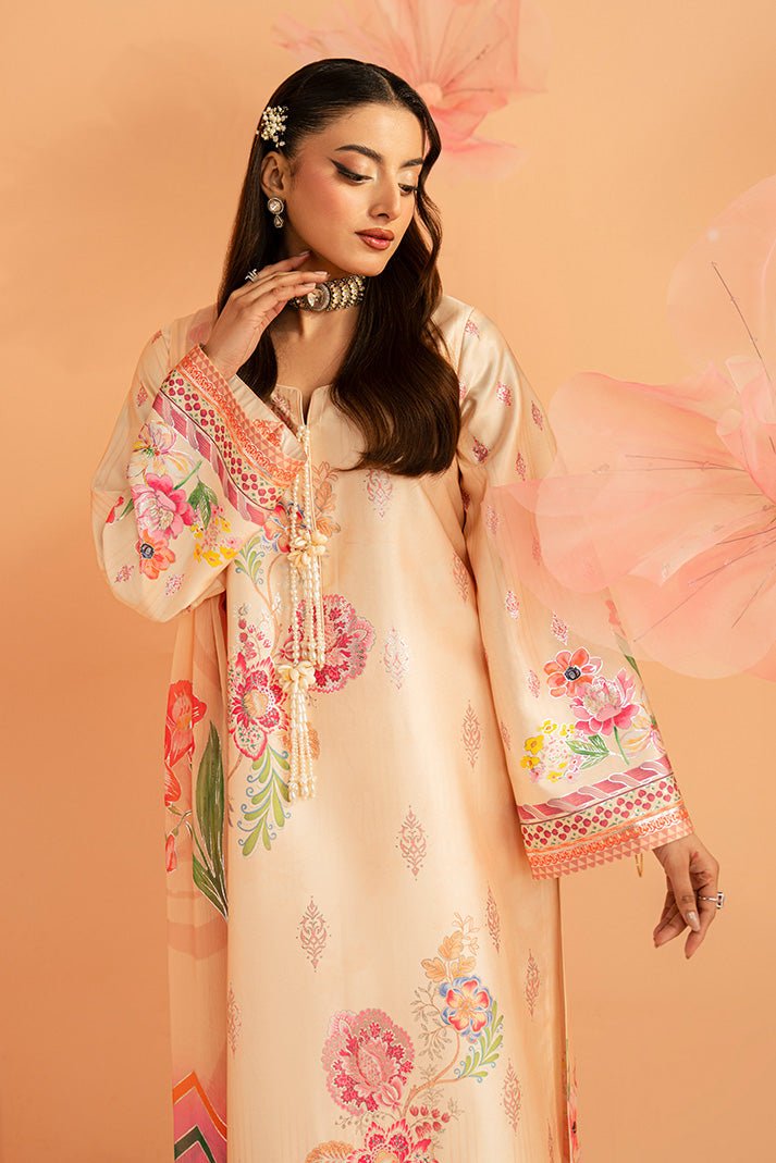 Imrozia Premium | Amelia Printed Silk | SP-152 Peach Étoile-Brand:Imrozia Premium-Type:Ladies Clothes-Blush Peach-Silk-House of Maryam- Buy in UK, USA