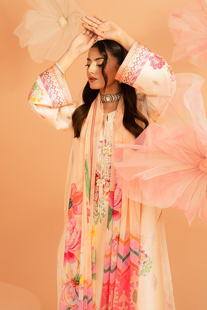 Imrozia Premium | Amelia Printed Silk | SP-152 Peach Étoile-Brand:Imrozia Premium-Type:Ladies Clothes-Blush Peach-Silk-House of Maryam- Buy in UK, USA