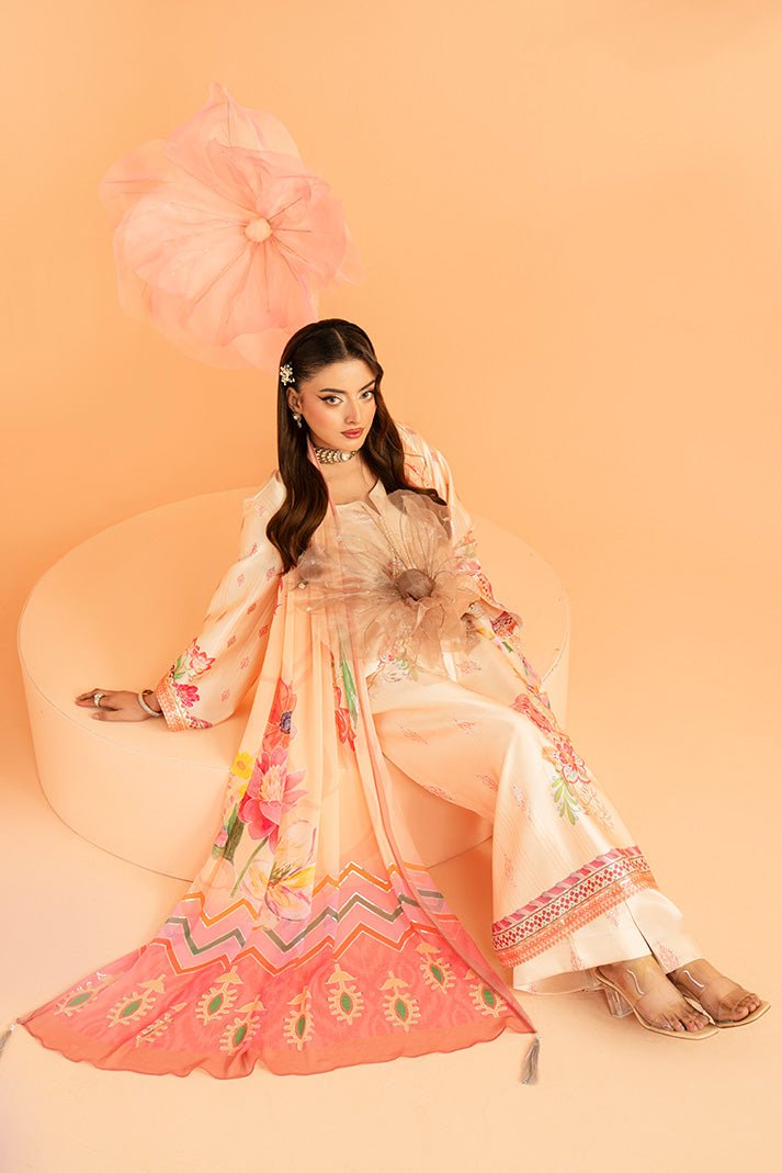 Imrozia Premium | Amelia Printed Silk | SP-152 Peach Étoile-Brand:Imrozia Premium-Type:Ladies Clothes-Blush Peach-Silk-House of Maryam- Buy in UK, USA