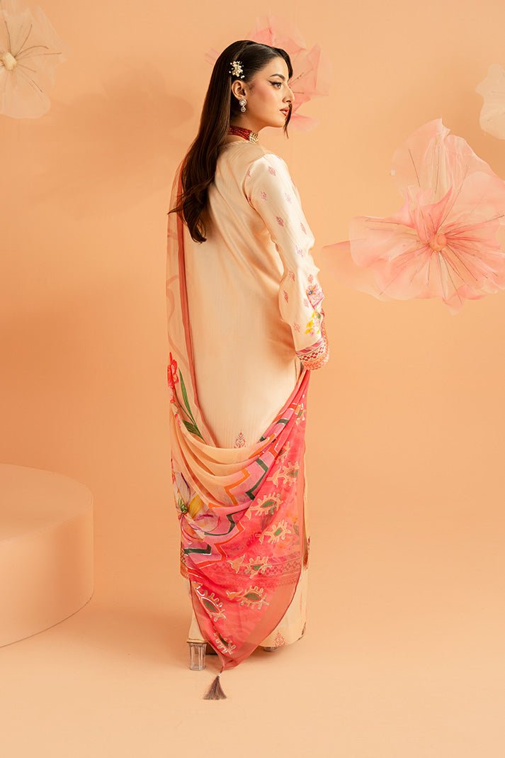 Imrozia Premium | Amelia Printed Silk | SP-152 Peach Étoile-Brand:Imrozia Premium-Type:Ladies Clothes-Blush Peach-Silk-House of Maryam- Buy in UK, USA