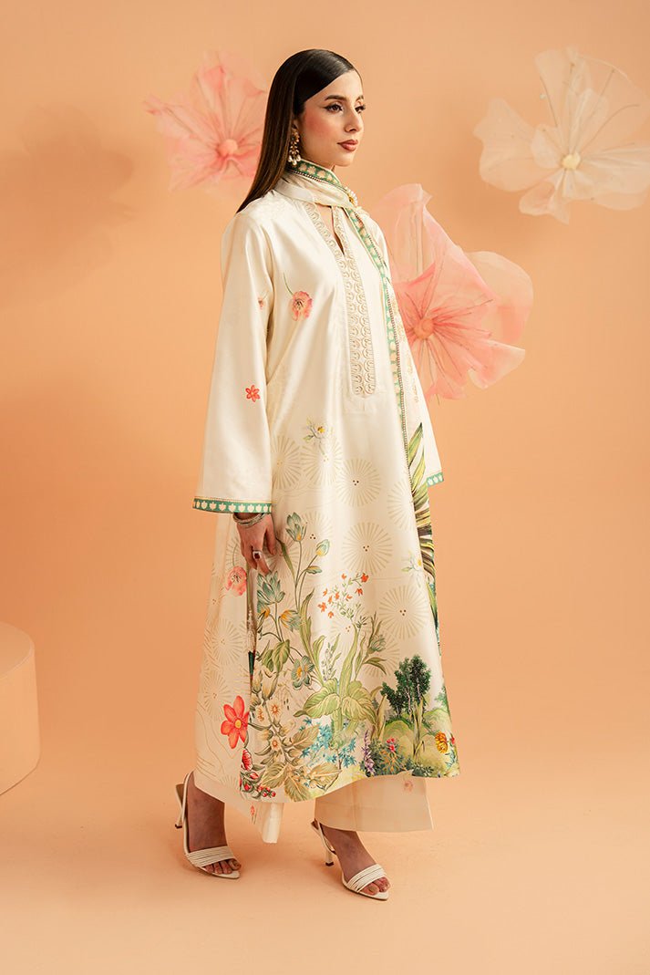 Imrozia Premium | Amelia Printed Silk | SP-153 Ivory Botanica-Brand:Imrozia Premium-Type:Ladies Clothes-Ivory-Silk-House of Maryam- Buy in UK, USA