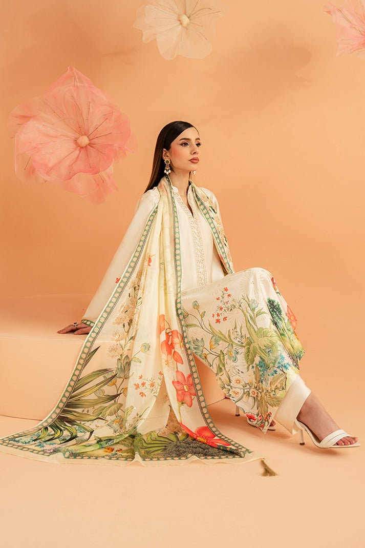 Imrozia Premium | Amelia Printed Silk | SP-153 Ivory Botanica-Brand:Imrozia Premium-Type:Ladies Clothes-Ivory-Silk-House of Maryam- Buy in UK, USA