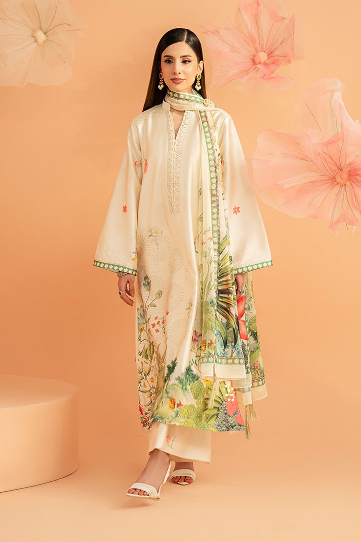 Imrozia Premium | Amelia Printed Silk | SP-153 Ivory Botanica-Brand:Imrozia Premium-Type:Ladies Clothes-Ivory-Silk-House of Maryam- Buy in UK, USA