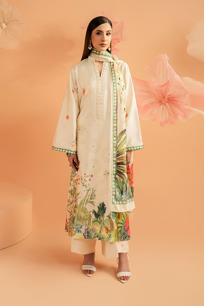 Imrozia Premium | Amelia Printed Silk | SP-153 Ivory Botanica-Brand:Imrozia Premium-Type:Ladies Clothes-Ivory-Silk-House of Maryam- Buy in UK, USA