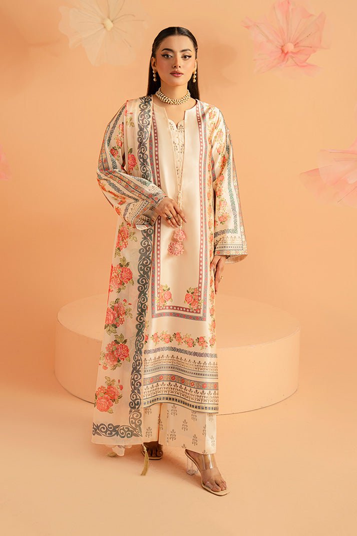 Imrozia Premium | Amelia Printed Silk | SP-154 Rosé Charm-Brand:Imrozia Premium-Type:Ladies Clothes-Peach Cream-Silk-House of Maryam- Buy in UK, USA