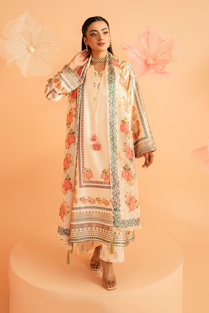 Imrozia Premium | Amelia Printed Silk | SP-154 Rosé Charm-Brand:Imrozia Premium-Type:Ladies Clothes-Peach Cream-Silk-House of Maryam- Buy in UK, USA