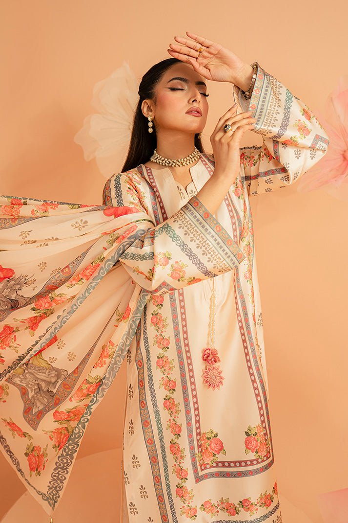 Imrozia Premium | Amelia Printed Silk | SP-154 Rosé Charm-Brand:Imrozia Premium-Type:Ladies Clothes-Peach Cream-Silk-House of Maryam- Buy in UK, USA