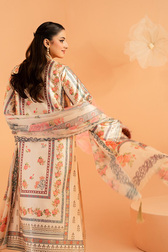 Imrozia Premium | Amelia Printed Silk | SP-154 Rosé Charm-Brand:Imrozia Premium-Type:Ladies Clothes-Peach Cream-Silk-House of Maryam- Buy in UK, USA