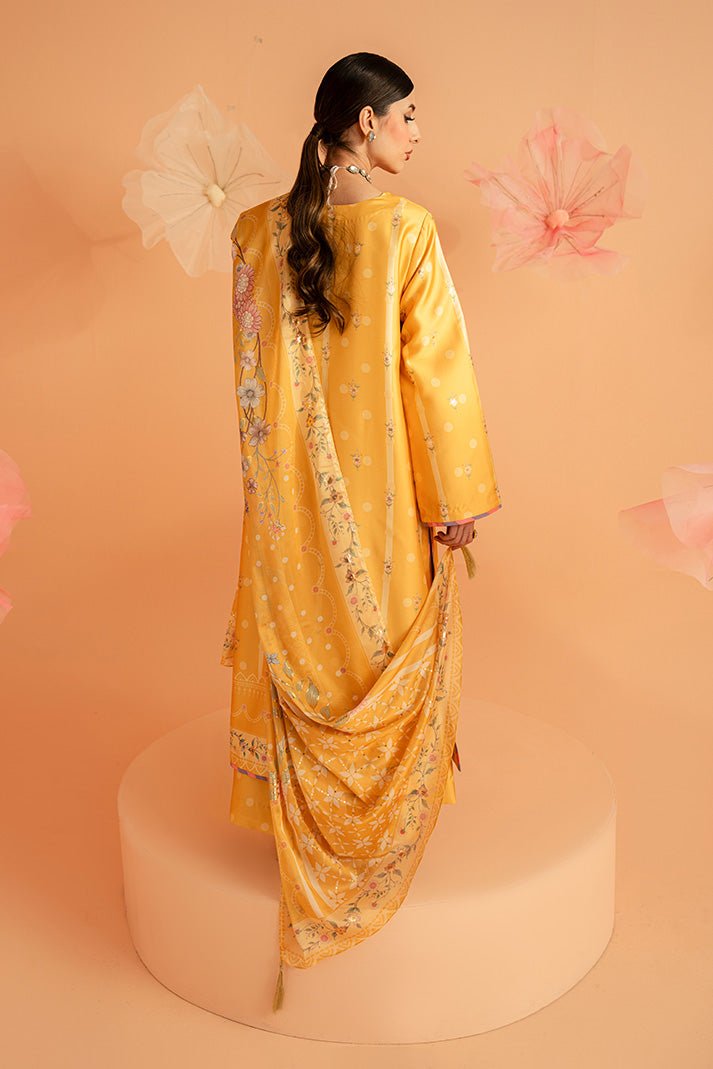 Imrozia Premium | Amelia Printed Silk | SP-156 Sunlit Aura-Brand:Imrozia Premium-Type:Ladies Clothes-Mustard Yellow-Silk-House of Maryam- Buy in UK, USA