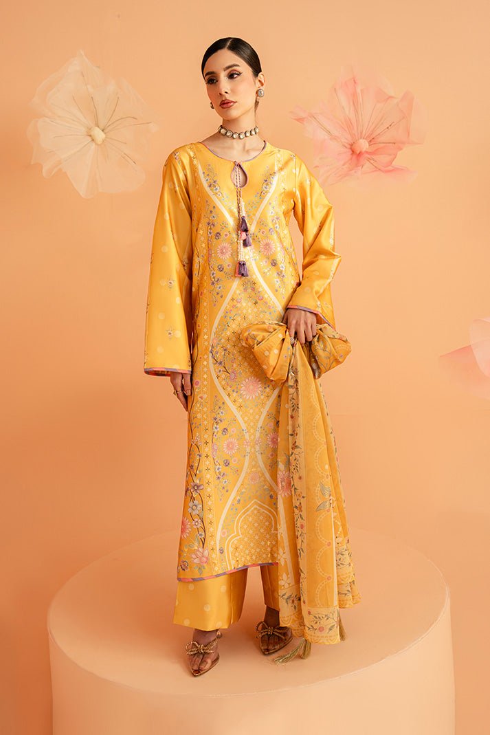 Imrozia Premium | Amelia Printed Silk | SP-156 Sunlit Aura-Brand:Imrozia Premium-Type:Ladies Clothes-Mustard Yellow-Silk-House of Maryam- Buy in UK, USA
