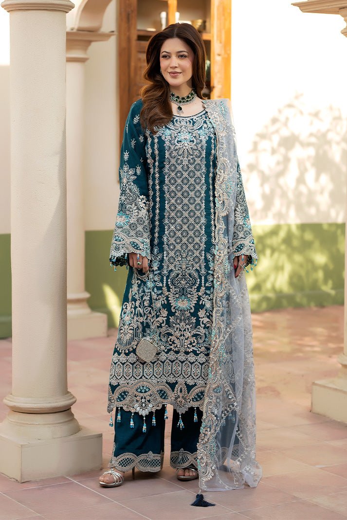 Imrozia Premium | Baad e Saba | I-267 Zarqash-Brand:Imrozia Premium-Type:Ladies Clothes-Dark Teal Blue-Organza-House of Maryam- Buy in UK, USA