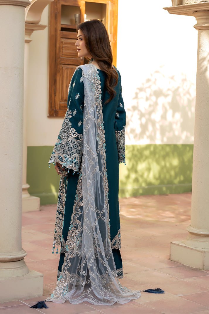 Imrozia Premium | Baad e Saba | I-267 Zarqash-Brand:Imrozia Premium-Type:Ladies Clothes-Dark Teal Blue-Organza-House of Maryam- Buy in UK, USA