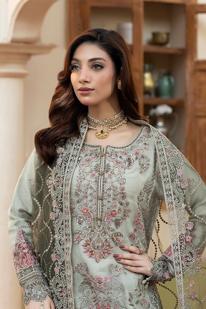 Imrozia Premium | Baad e Saba | I-268 Narmeen-Brand:Imrozia Premium-Type:Ladies Clothes-Ice Blue-Organza-House of Maryam- Buy in UK, USA