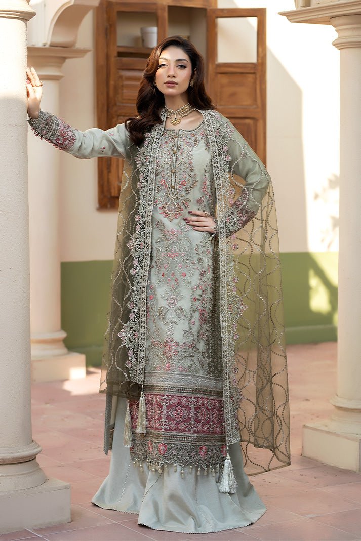 Imrozia Premium | Baad e Saba | I-268 Narmeen-Brand:Imrozia Premium-Type:Ladies Clothes-Ice Blue-Organza-House of Maryam- Buy in UK, USA