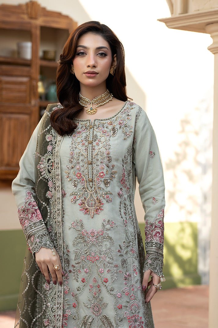 Imrozia Premium | Baad e Saba | I-268 Narmeen-Brand:Imrozia Premium-Type:Ladies Clothes-Ice Blue-Organza-House of Maryam- Buy in UK, USA