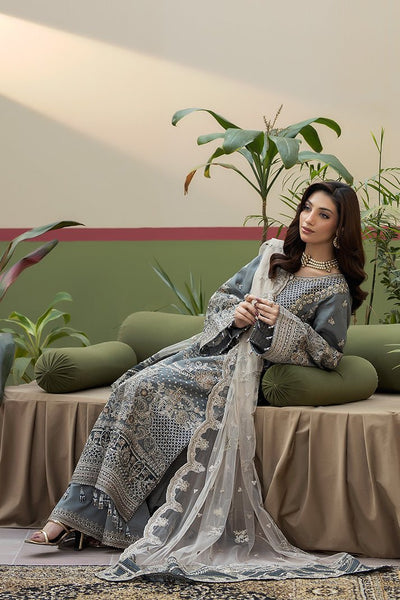 Imrozia Premium | Baad e Saba | I-269 Sukoon-Brand:Imrozia Premium-Type:Ladies Clothes-Steel Gray Hue-Organza-House of Maryam- Buy in UK, USA