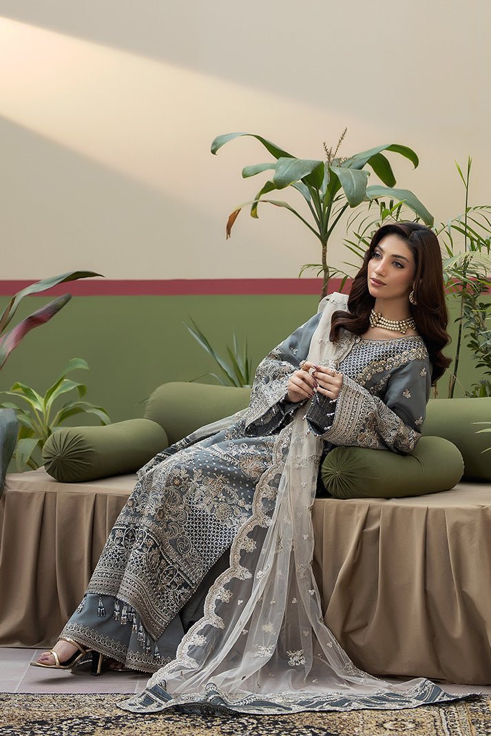 Imrozia Premium | Baad e Saba | I-269 Sukoon-Brand:Imrozia Premium-Type:Ladies Clothes-Steel Gray Hue-Organza-House of Maryam- Buy in UK, USA
