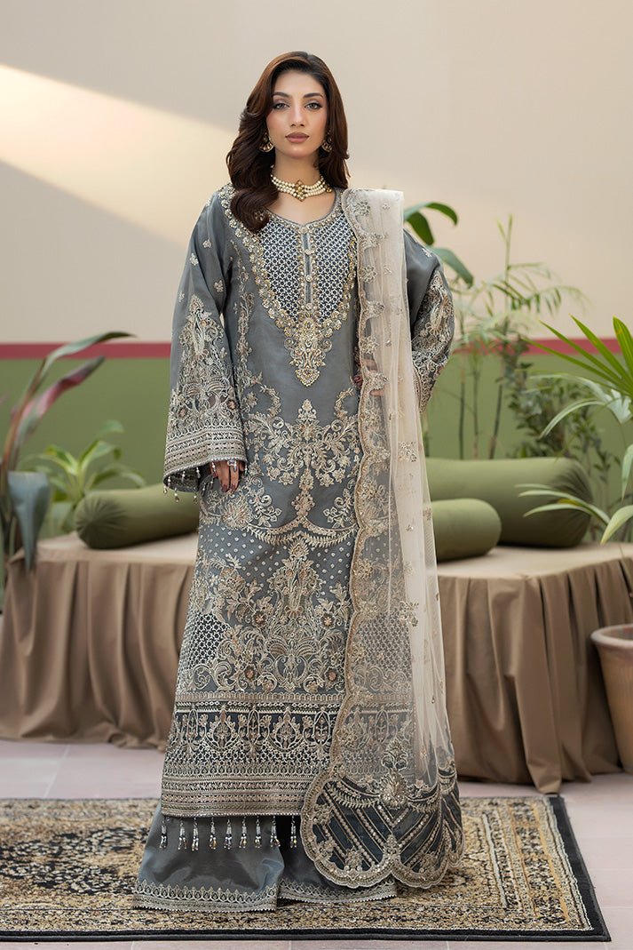 Imrozia Premium | Baad e Saba | I-269 Sukoon-Brand:Imrozia Premium-Type:Ladies Clothes-Steel Gray Hue-Organza-House of Maryam- Buy in UK, USA