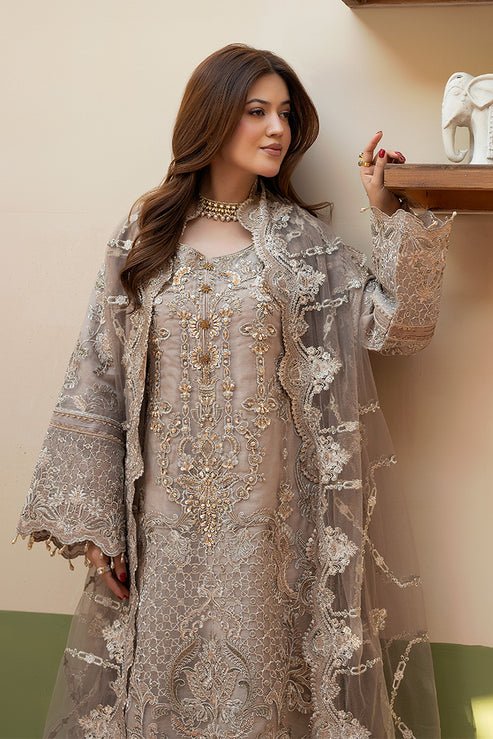 Imrozia Premium | Baad e Saba | I-270 Samak-Brand:Imrozia Premium-Type:Ladies Clothes-Beige-Organza-House of Maryam- Buy in UK, USA