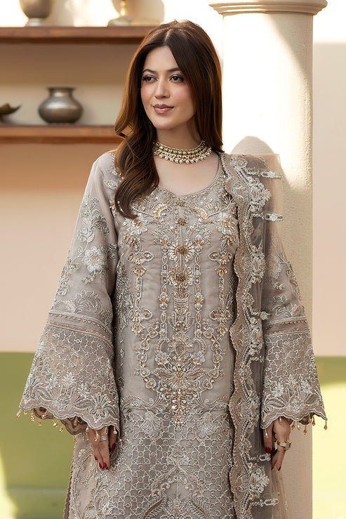 Imrozia Premium | Baad e Saba | I-270 Samak-Brand:Imrozia Premium-Type:Ladies Clothes-Beige-Organza-House of Maryam- Buy in UK, USA